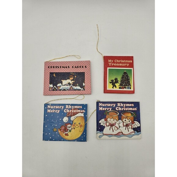 Lot Of 4 VTG Mini Christmas Book Ornaments Hanging Caroles Nursery Rhymes - Picture 1 of 6